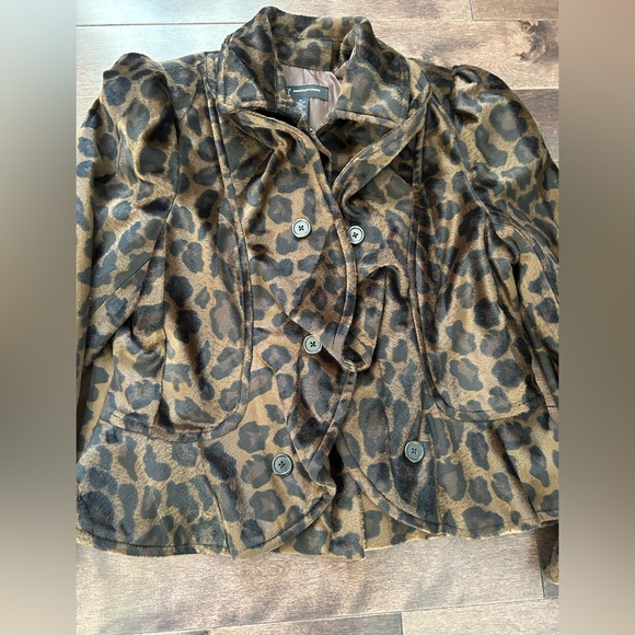 INC International Concepts Ruffle Leopard Print Jacket Zipper Coat - Picture 10 of 13